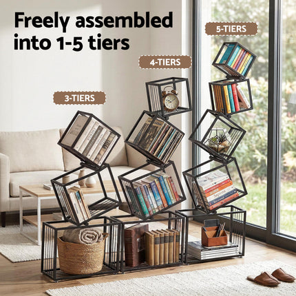 Artiss 5-Tier Bookshelf Metal Geometric Display Shelf Storage Organizer Black.