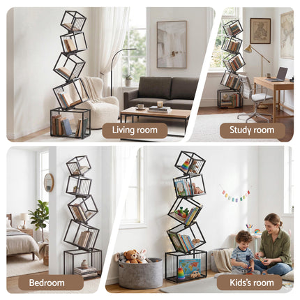 Artiss 5-Tier Bookshelf Metal Geometric Display Shelf Storage Organizer Black.