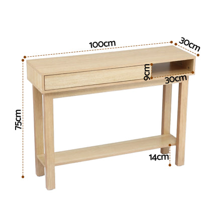 Artiss Console Table Entryway Hallway Sofa Side Table Drawer Shelf 100CM Wood.