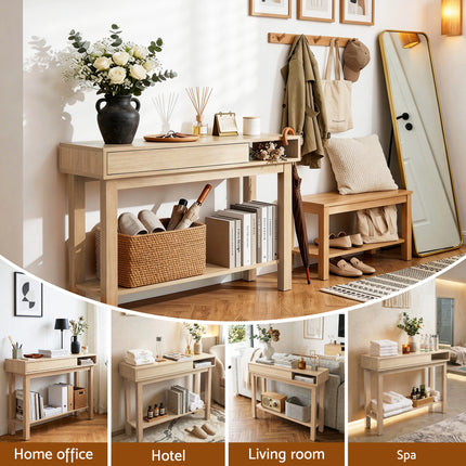 Artiss Console Table Entryway Hallway Sofa Side Table Drawer Shelf 100CM Wood.