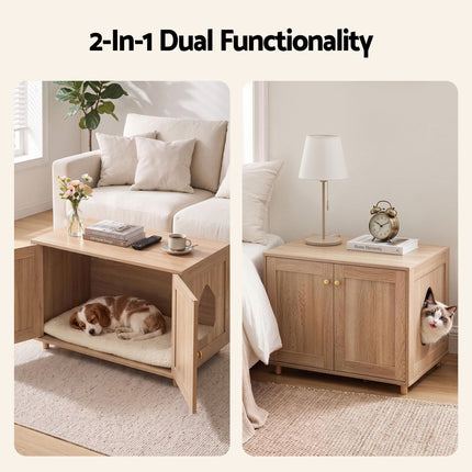 Artiss 2-In-1 Coffee Table Pet Cat House Wooden Side Table Storage Cabinet 80x50x55CM