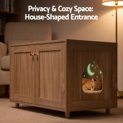 Artiss 2-In-1 Coffee Table Pet Cat House Wooden Side Table Storage Cabinet 80x50x55CM