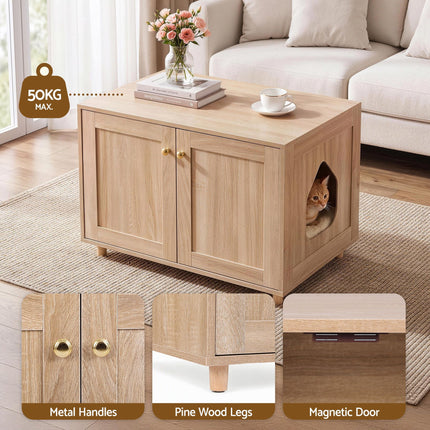 Artiss 2-In-1 Coffee Table Pet Cat House Wooden Side Table Storage Cabinet 80x50x55CM