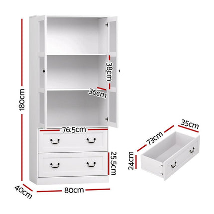 Artiss Buffet Sideboard 180cm Hutch Storage Cabinet Kitchen Drawer Door White.