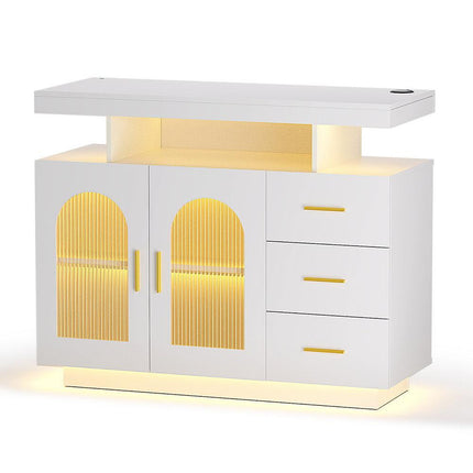 Artiss Buffet Sideboard Cabinet LED Clear Door Kitchen Storage Drawers White.