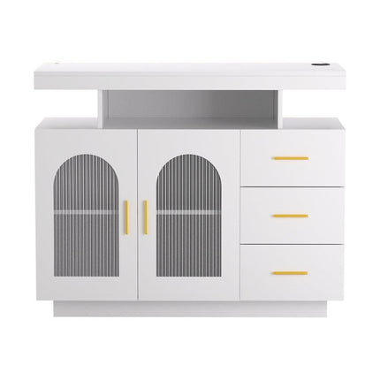 Artiss Buffet Sideboard Cabinet LED Clear Door Kitchen Storage Drawers White.