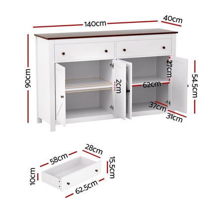 Artiss Buffet Sideboard Storage Cabinet Kitchen Cupboard 2 Drawers 140CM White.