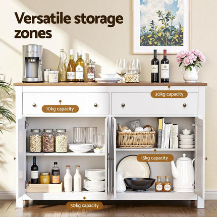 Artiss Buffet Sideboard Storage Cabinet Kitchen Cupboard 2 Drawers 140CM White.