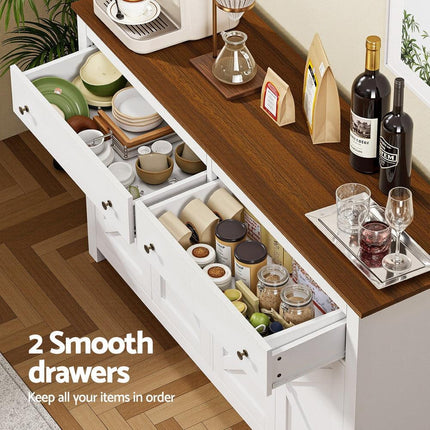 Artiss Buffet Sideboard Storage Cabinet Kitchen Cupboard 2 Drawers 140CM White.