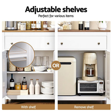 Artiss Buffet Sideboard Storage Cabinet Kitchen Cupboard 2 Drawers 140CM White.