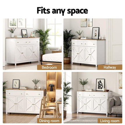 Artiss Buffet Sideboard Storage Cabinet Kitchen Cupboard 2 Drawers 140CM White.