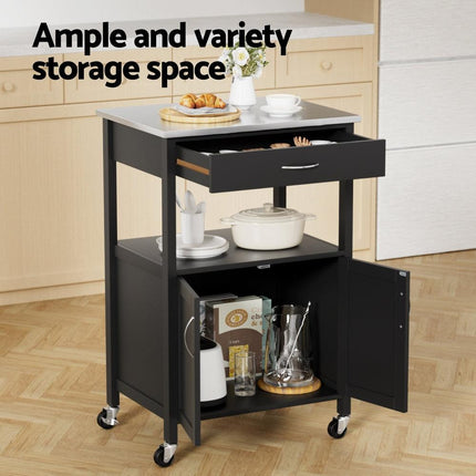 Artiss Kitchen Island Trolley Rolling Serving Cart Storage Drawer Cupboard 60cm.