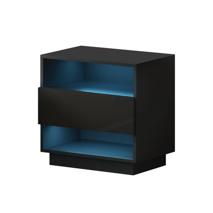 Artiss Bedside Table LED with 2 Shelves - HANA Black.