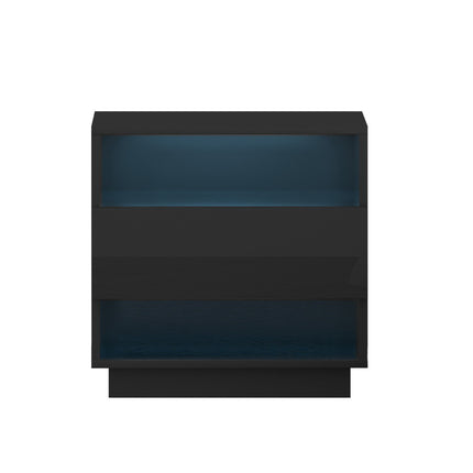 Artiss Bedside Table LED with 2 Shelves - HANA Black.