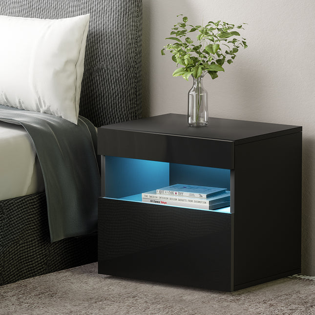 Artiss Bedside Table LED - HERES Black.