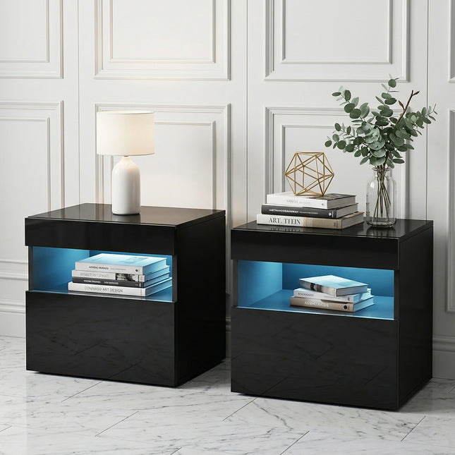Artiss 2x Bedside Table LED - HERES Black.