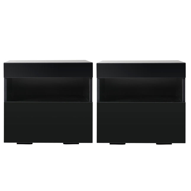 Artiss 2x Bedside Table LED - HERES Black.
