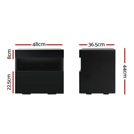 Artiss 2x Bedside Table LED - HERES Black.