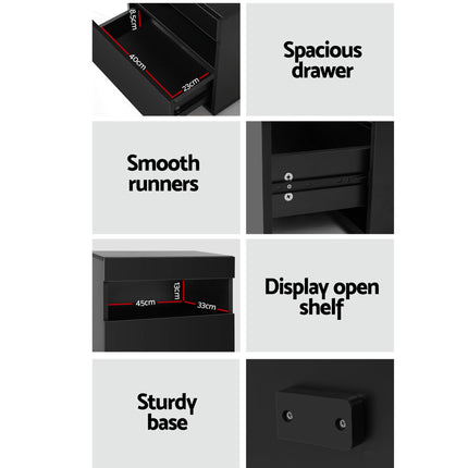 Artiss 2x Bedside Table LED - HERES Black.