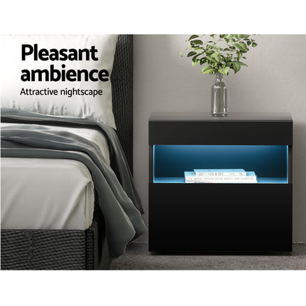 Artiss 2x Bedside Table LED - HERES Black.