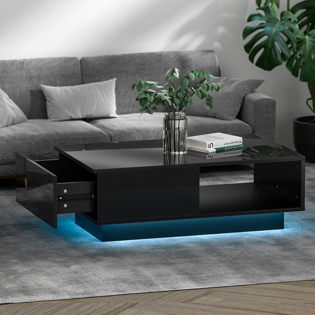 Artiss Coffee Table Led Lights Black.