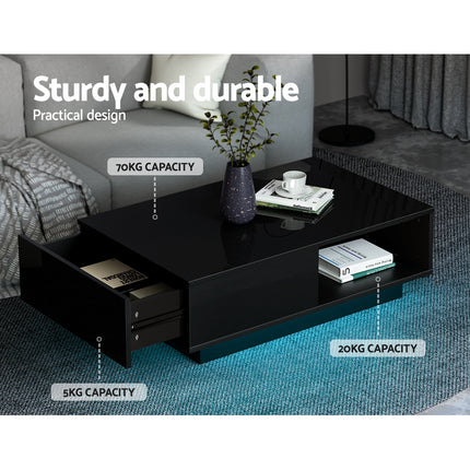 Artiss Coffee Table Led Lights Black.
