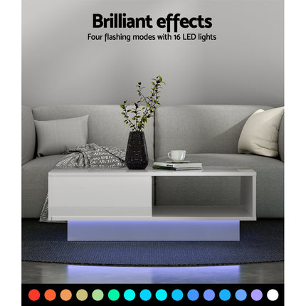 Artiss Coffee Table Led Lights White.