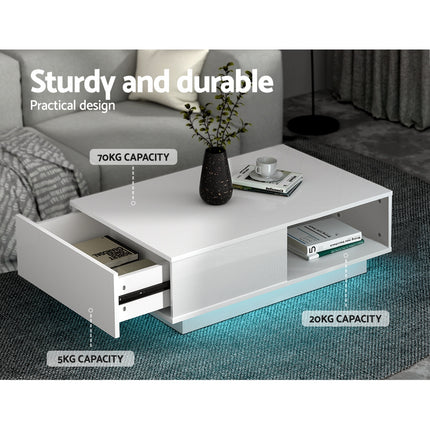Artiss Coffee Table Led Lights White.