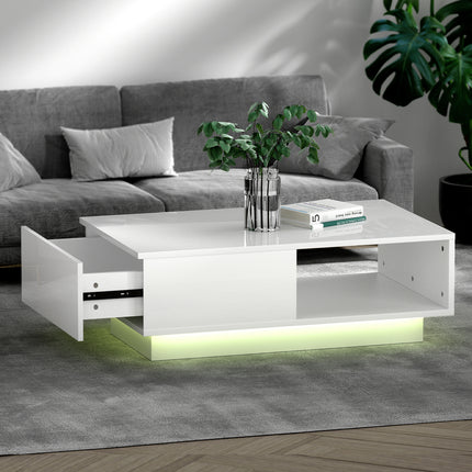 Artiss Coffee Table Led Lights White.