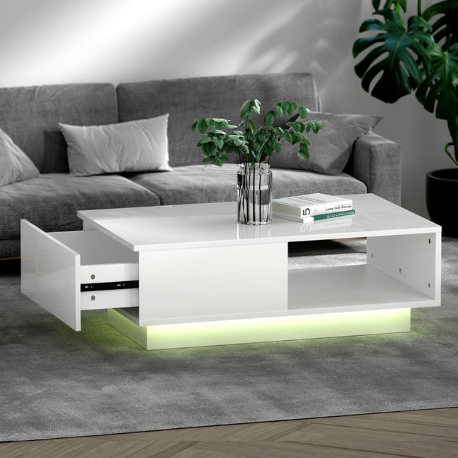 Artiss Coffee Table Led Lights White.