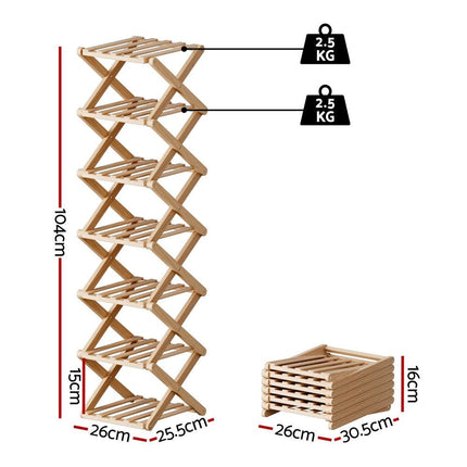 Artiss 7 Tier Bamboo Foldable Shoe Rack Organizer Entryway.