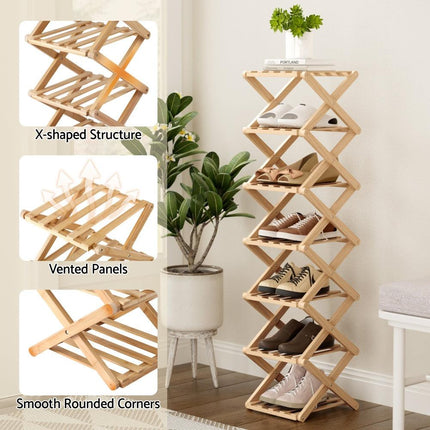 Artiss 7 Tier Bamboo Foldable Shoe Rack Organizer Entryway.