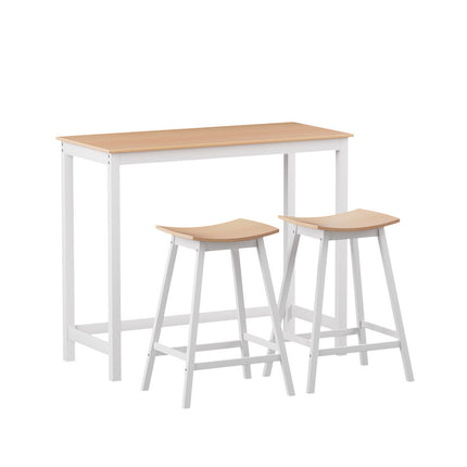 Artiss Bar Table and Stools Set Dining Desk Solid Wood Kitchen Chairs Cafe Pub.
