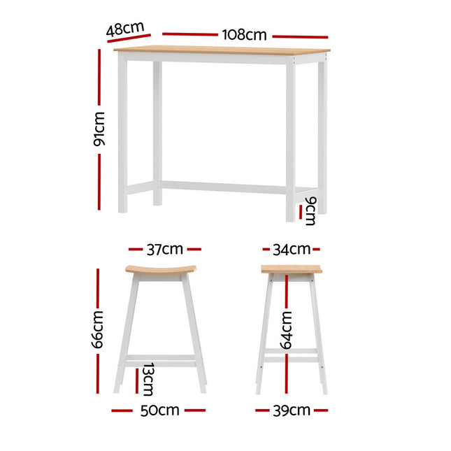 Artiss Bar Table and Stools Set Dining Desk Solid Wood Kitchen Chairs Cafe Pub.