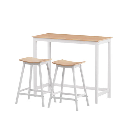 Artiss Bar Table and Stools Set Dining Desk Solid Wood Kitchen Chairs Cafe Pub.