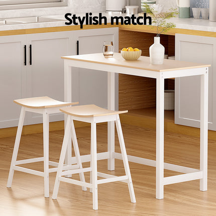Artiss Bar Table and Stools Set Dining Desk Solid Wood Kitchen Chairs Cafe Pub.