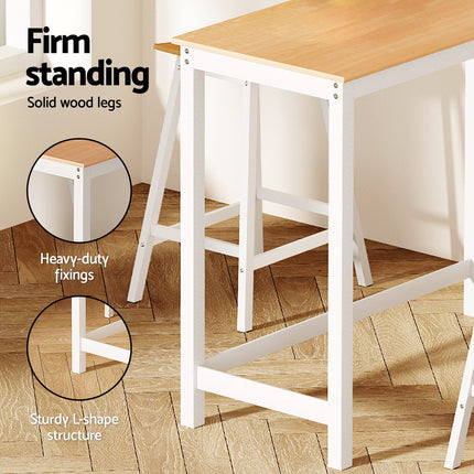 Artiss Bar Table and Stools Set Dining Desk Solid Wood Kitchen Chairs Cafe Pub.