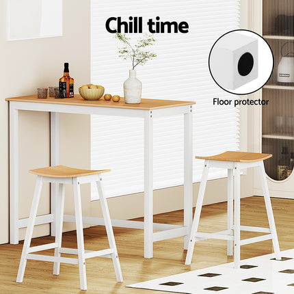 Artiss Bar Table and Stools Set Dining Desk Solid Wood Kitchen Chairs Cafe Pub.