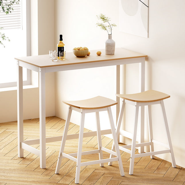 Artiss Bar Table and Stools Set Dining Desk Solid Wood Kitchen Chairs Cafe Pub.