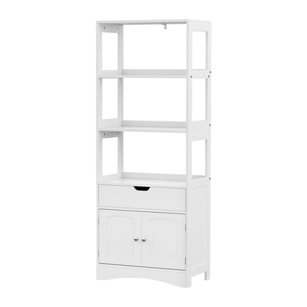 Artiss Bathroom Floor Storage Cabinet with 2 Drawers 3 Open Shelves 2 Doors White.