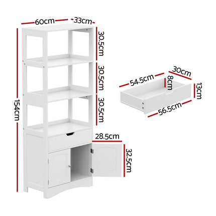 Artiss Bathroom Floor Storage Cabinet with 2 Drawers 3 Open Shelves 2 Doors White.