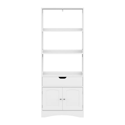 Artiss Bathroom Floor Storage Cabinet with 2 Drawers 3 Open Shelves 2 Doors White.