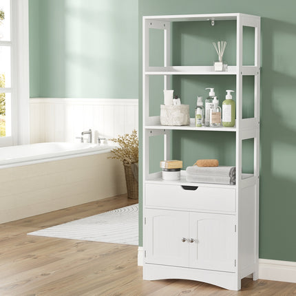 Artiss Bathroom Floor Storage Cabinet with 2 Drawers 3 Open Shelves 2 Doors White.