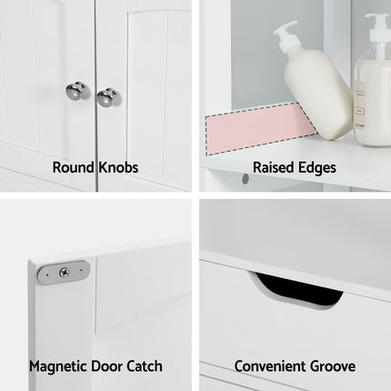 Artiss Bathroom Floor Storage Cabinet with 2 Drawers 3 Open Shelves 2 Doors White.
