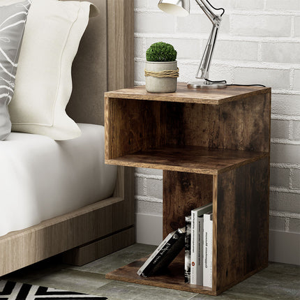 Artiss Bedside Table Shelves Side End Table Storage Nightstand Rust Oak UMENI.