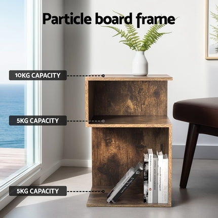 Artiss Bedside Table Shelves Side End Table Storage Nightstand Rust Oak UMENI.
