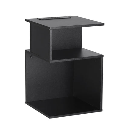 Artiss Bedside Table 2 Shelves S-Shaped Charging Station Black.