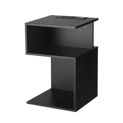 Artiss Bedside Table 2 Shelves S-Shaped Charging Station Black.