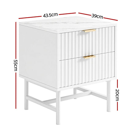 Artiss Bedside Table 2 Drawers - White.
