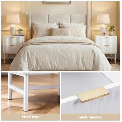 Artiss Bedside Table 2 Drawers - White.